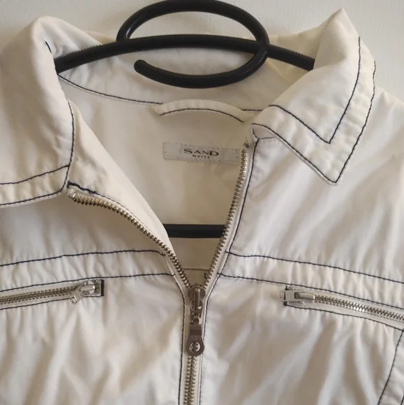 Sand White cotton jacket summer light zipper pockets 4 6 Island Cruise Vacation - Picture 2 of 15